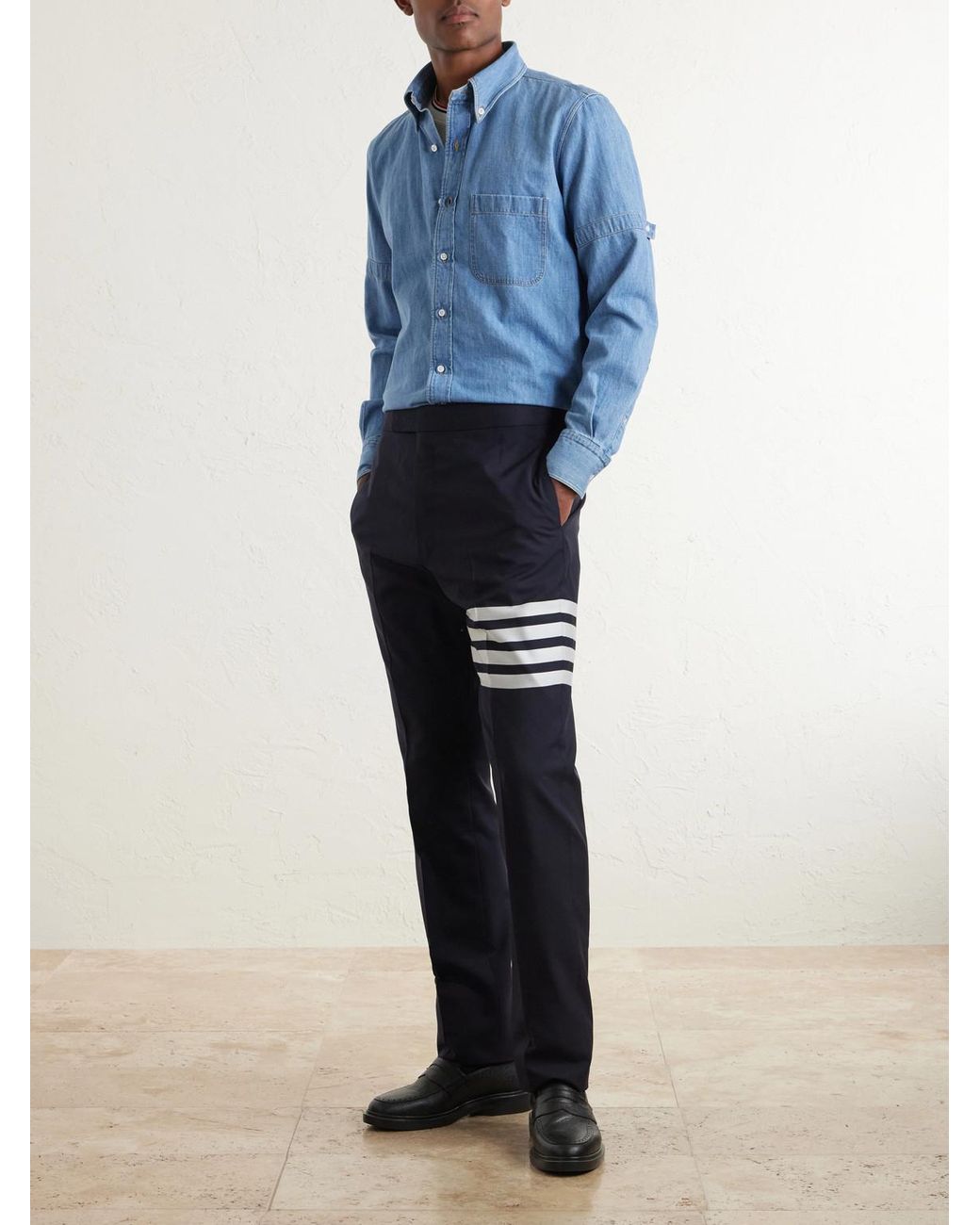 Thom Browne Blue Denim-Effect Cotton Shirt for men