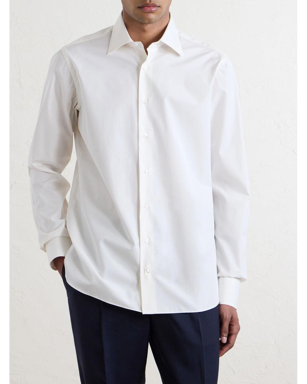 De Petrillo White Cutaway-Collar Cotton-Poplin Shirt for men