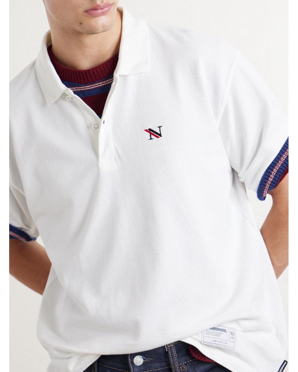 Neighborhood White Logo-Appliquéd Embroidered Cotton-Piqué Polo Shirt for men