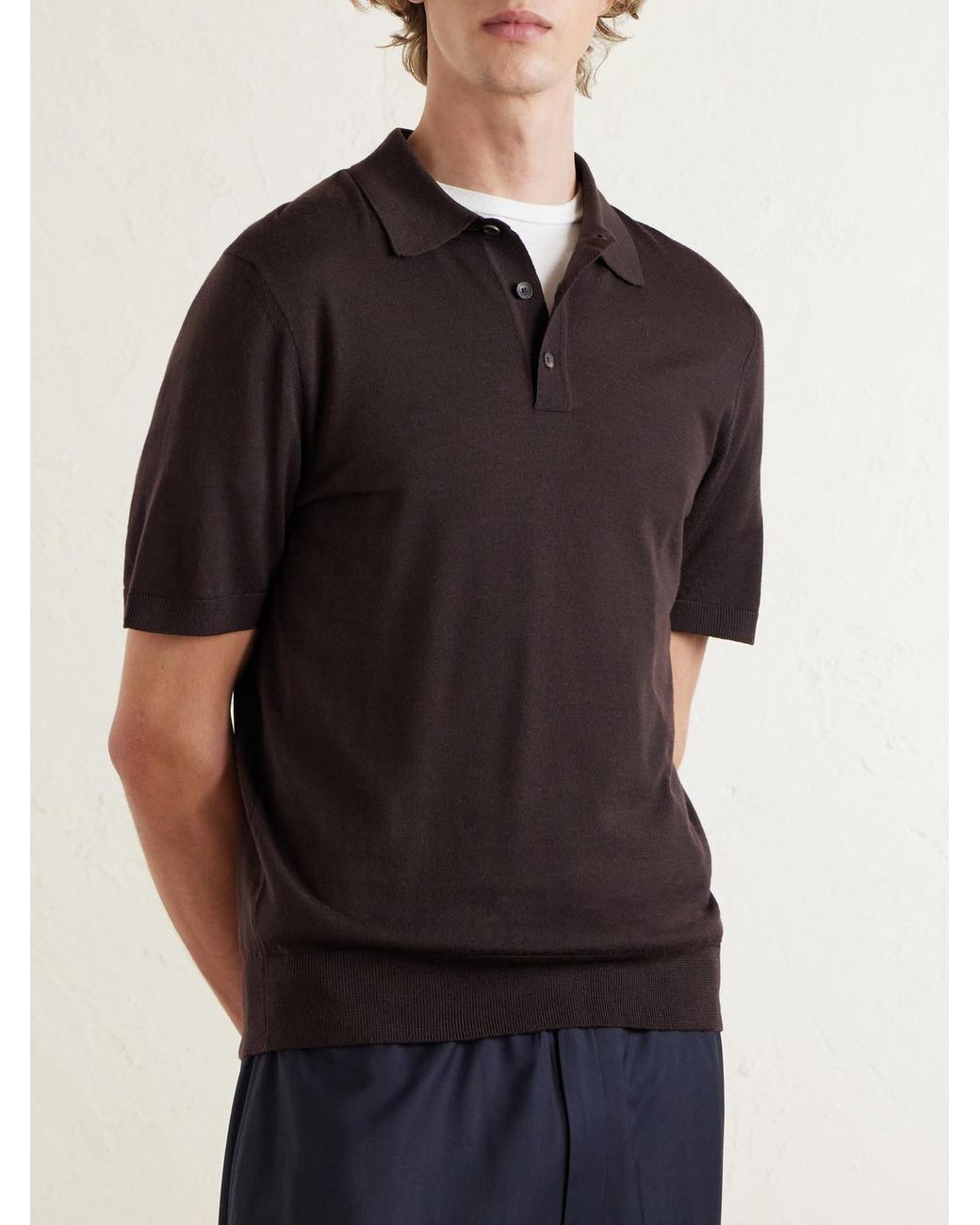 Merino Wool Polo Shirt di Mr P. in Brown da Uomo