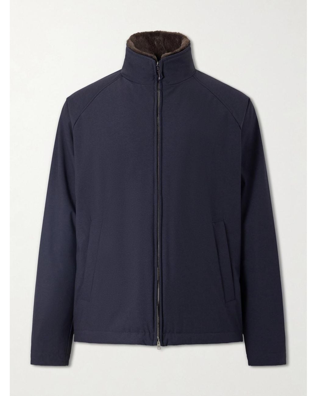 Herno Blue Faux Fur Trimmed Bomber Jacket for men