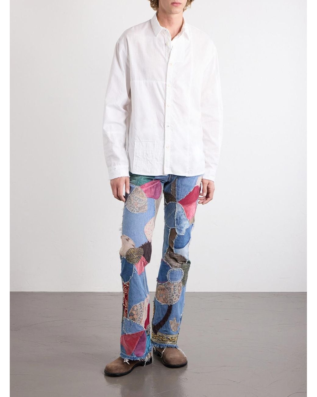 Kapital Blue Rat Flared Patchwork Frayed Jeans for men