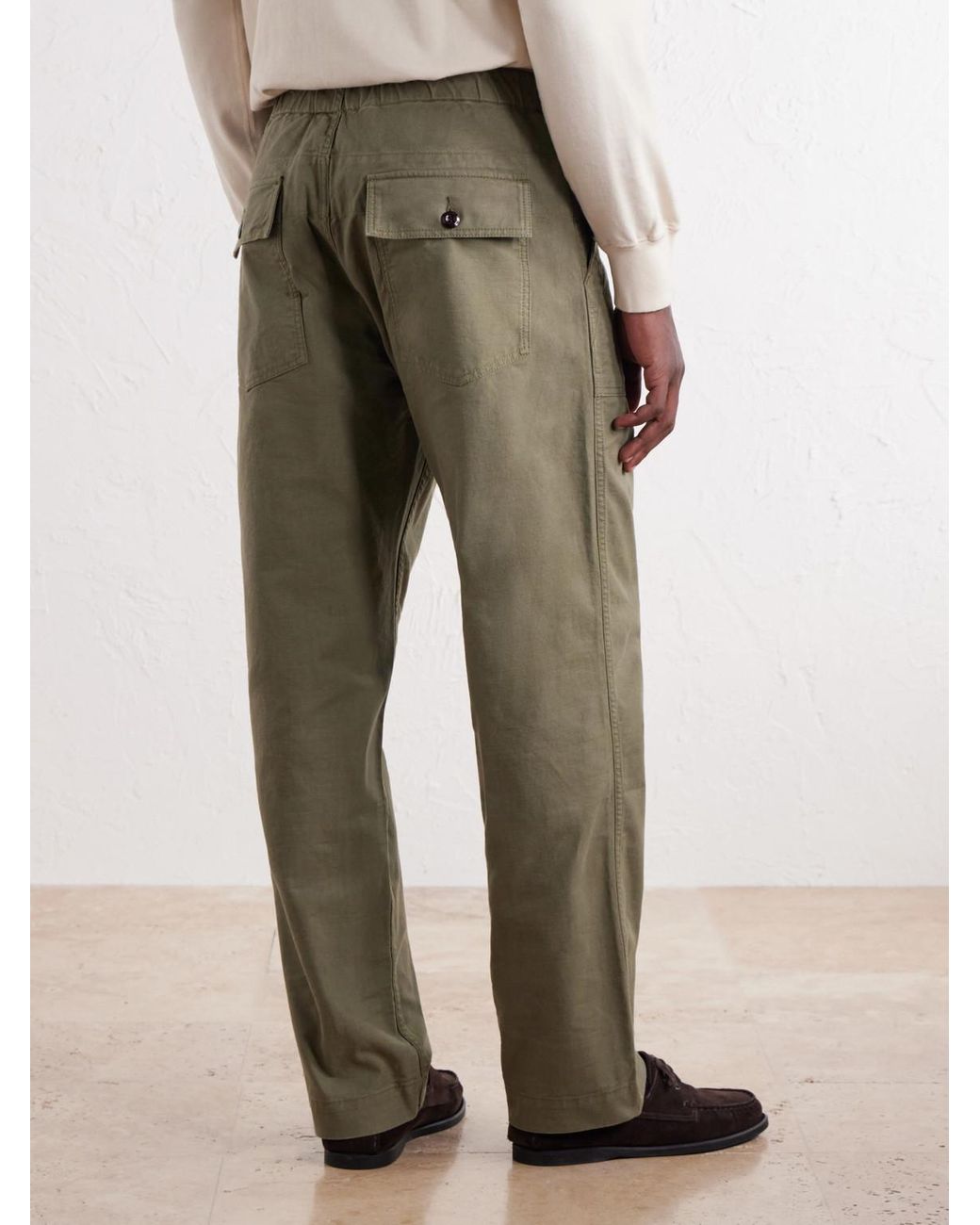 Drake's Green Straight-Leg Drawstring Cotton-Twill Trousers for men