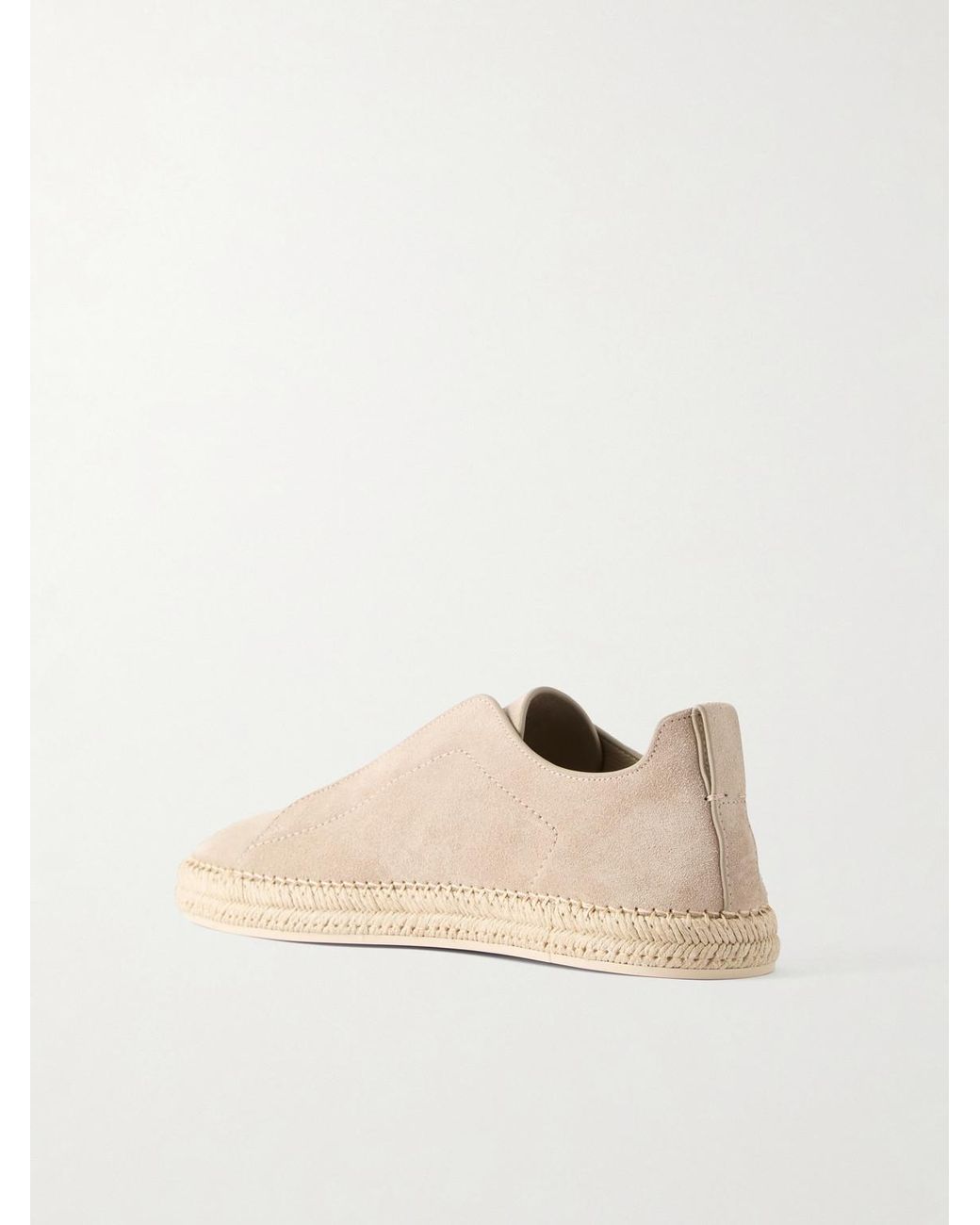 Zegna Natural Triple Stitch Leather-Trimmed Suede Slip-On Sneakers for men