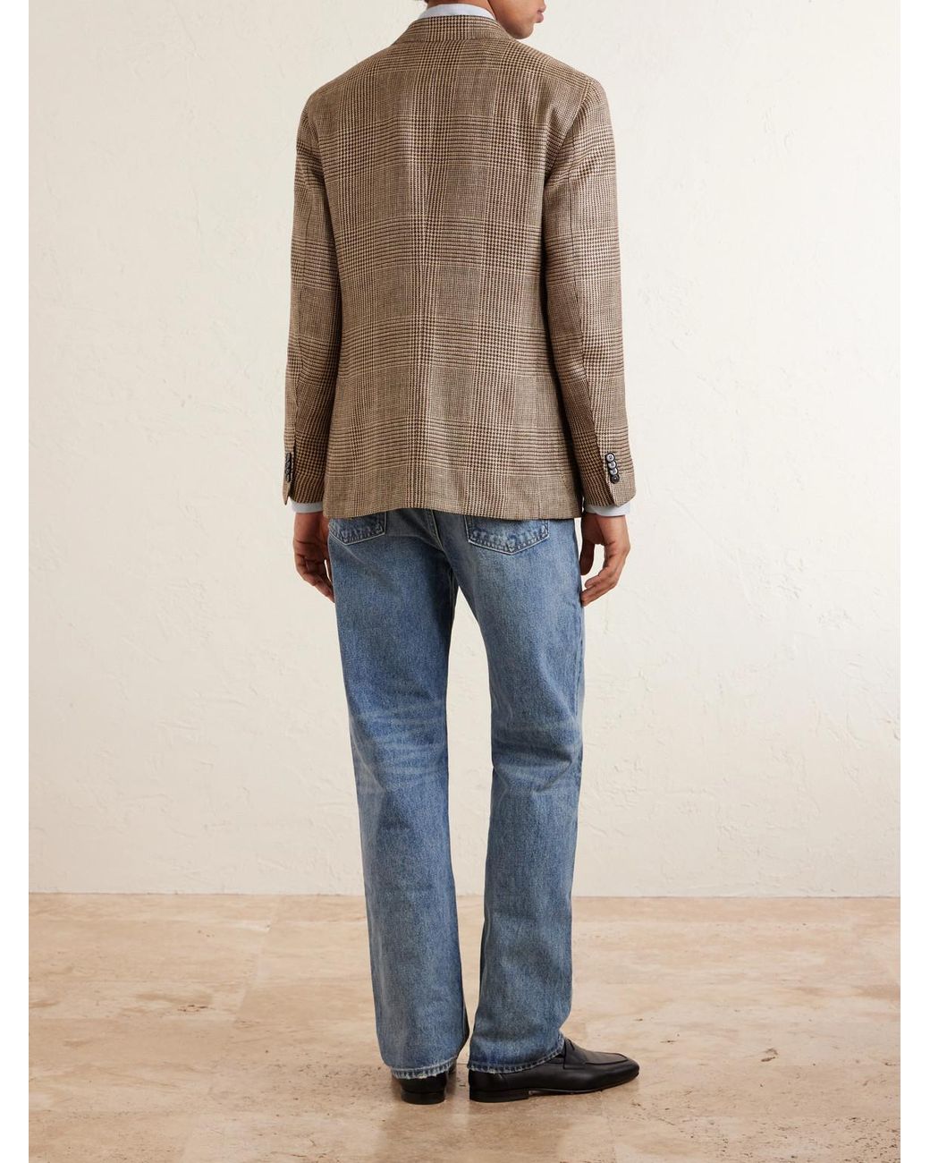 Zegna Brown Houndstooth Linen, Silk And Wool-Blend Blazer for men