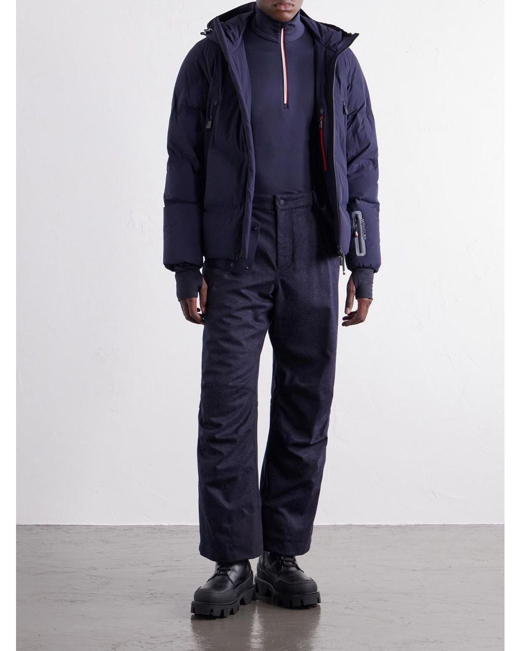 Moncler Blue Straight-Leg Padded Webbing-Trimmed Virgin Wool-Denim Ski Salopettes for men