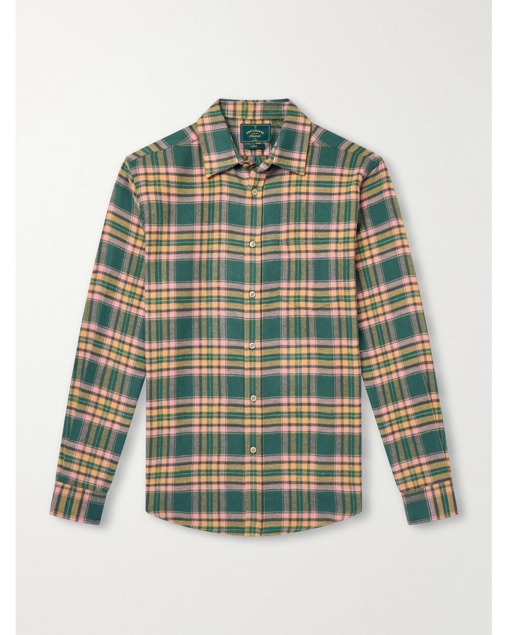 Portuguese Flannel Green Olivara Checked Cotton-Flannel Shirt for men