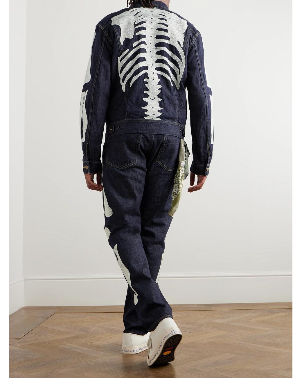 Kapital Blue Crochet-Trimmed Denim Jacket for men