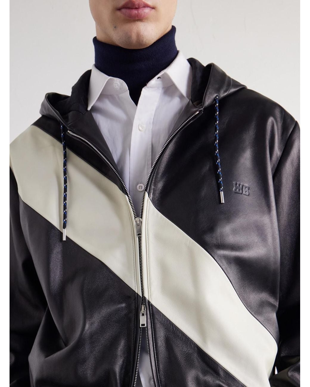 Wales Bonner Black Vista Striped Leather Hooded Jacket for men