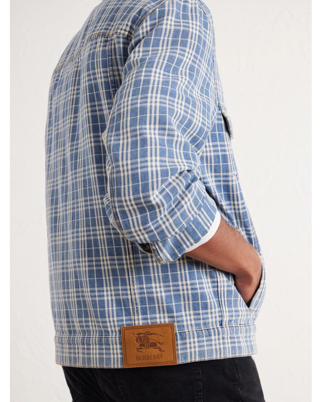 Burberry Blue Checked Denim Jacket for men