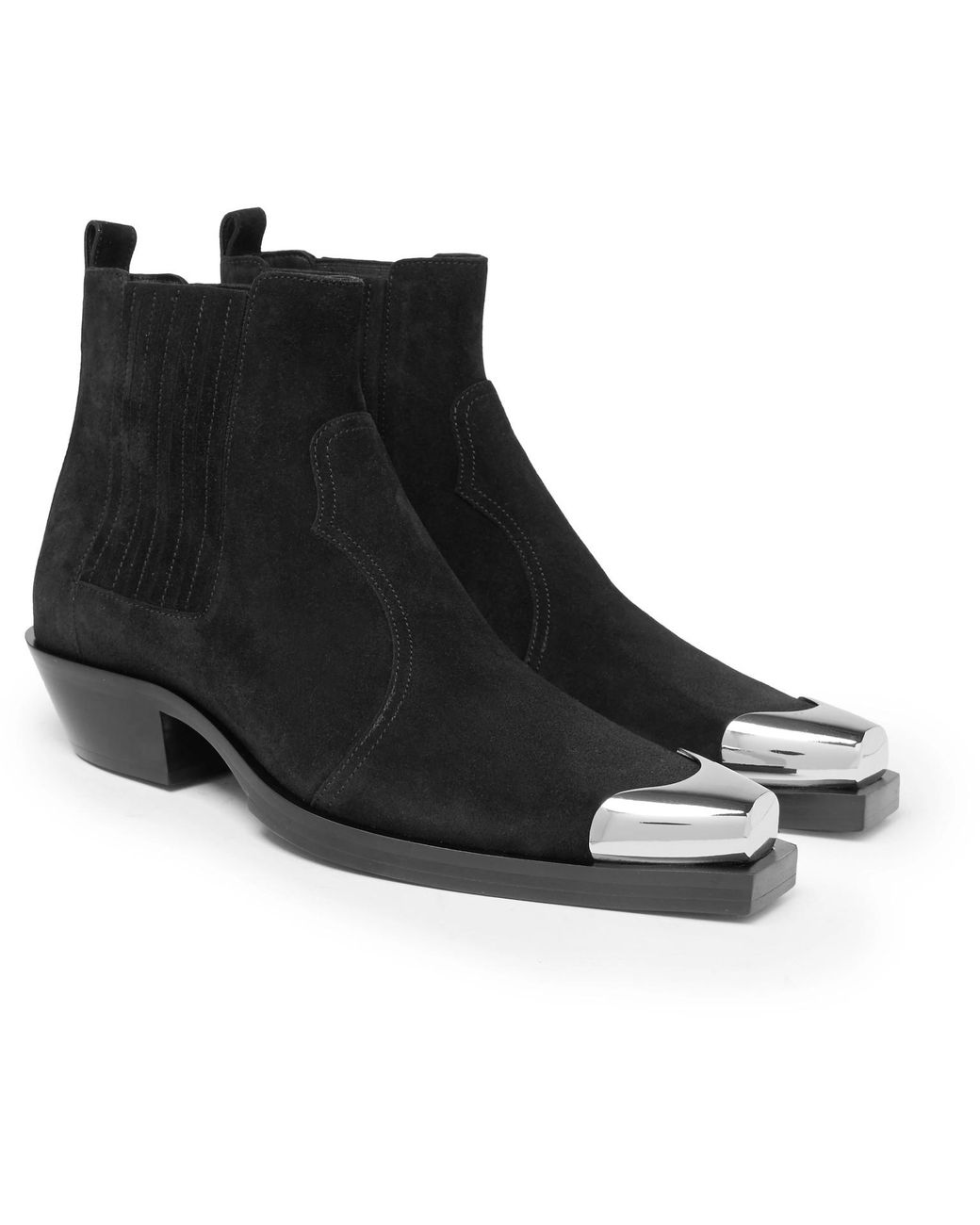 Balmain Metal Cap-toe Suede Chelsea Boots in Black for Men | Lyst