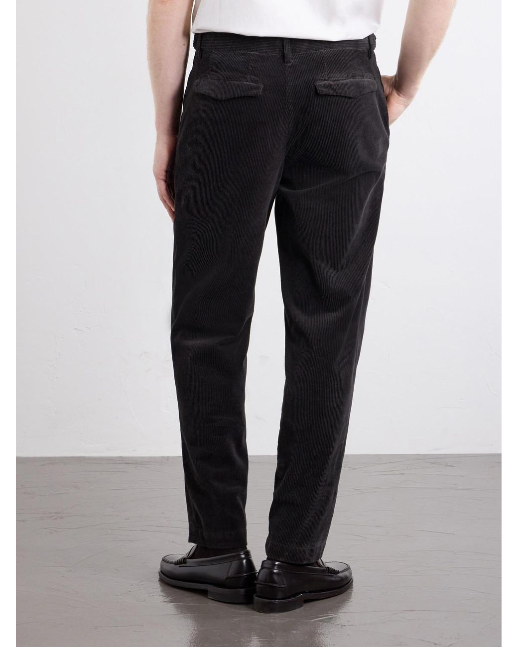 Barena Black Straight-Leg Pleated Courduroy Trousers for men