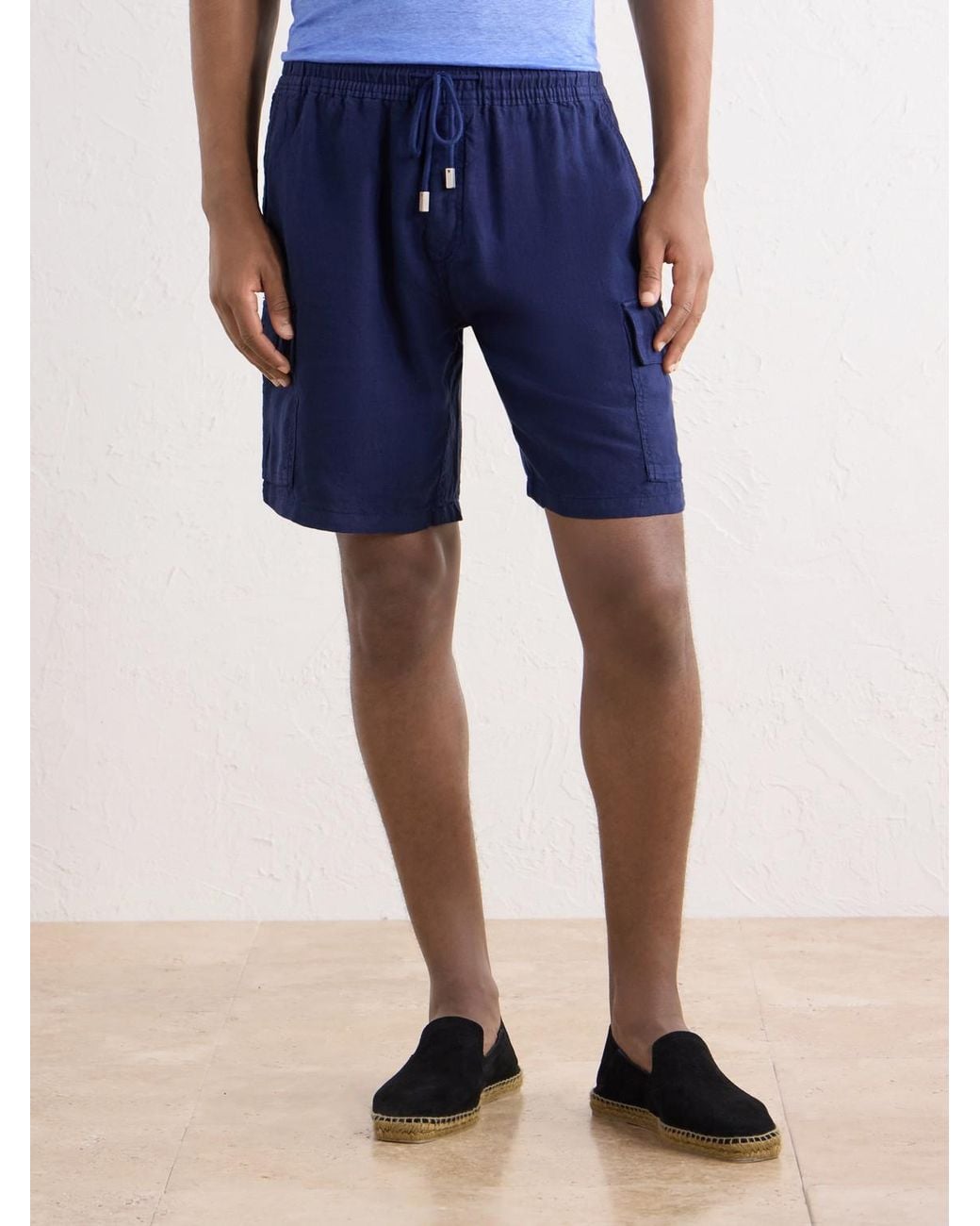 Vilebrequin Blue Baie Straight-Leg Linen Drawstring Cargo Shorts for men