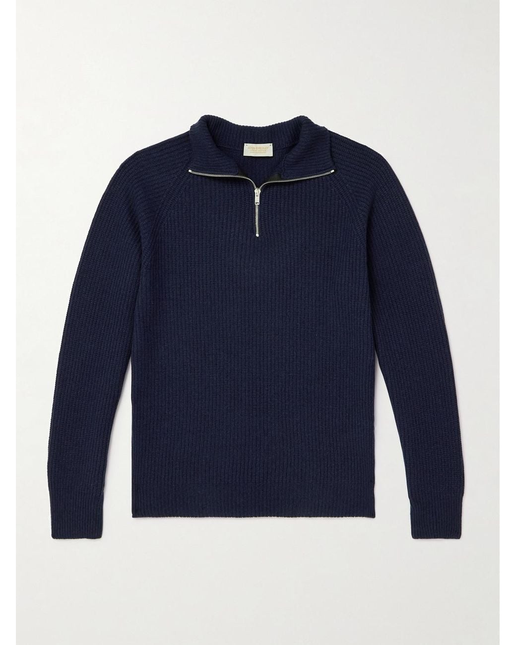 Ryker Ribbed Recycled-Cashmere And Wool-Blend Half-Zip Sweater di John Smedley in Blue da Uomo