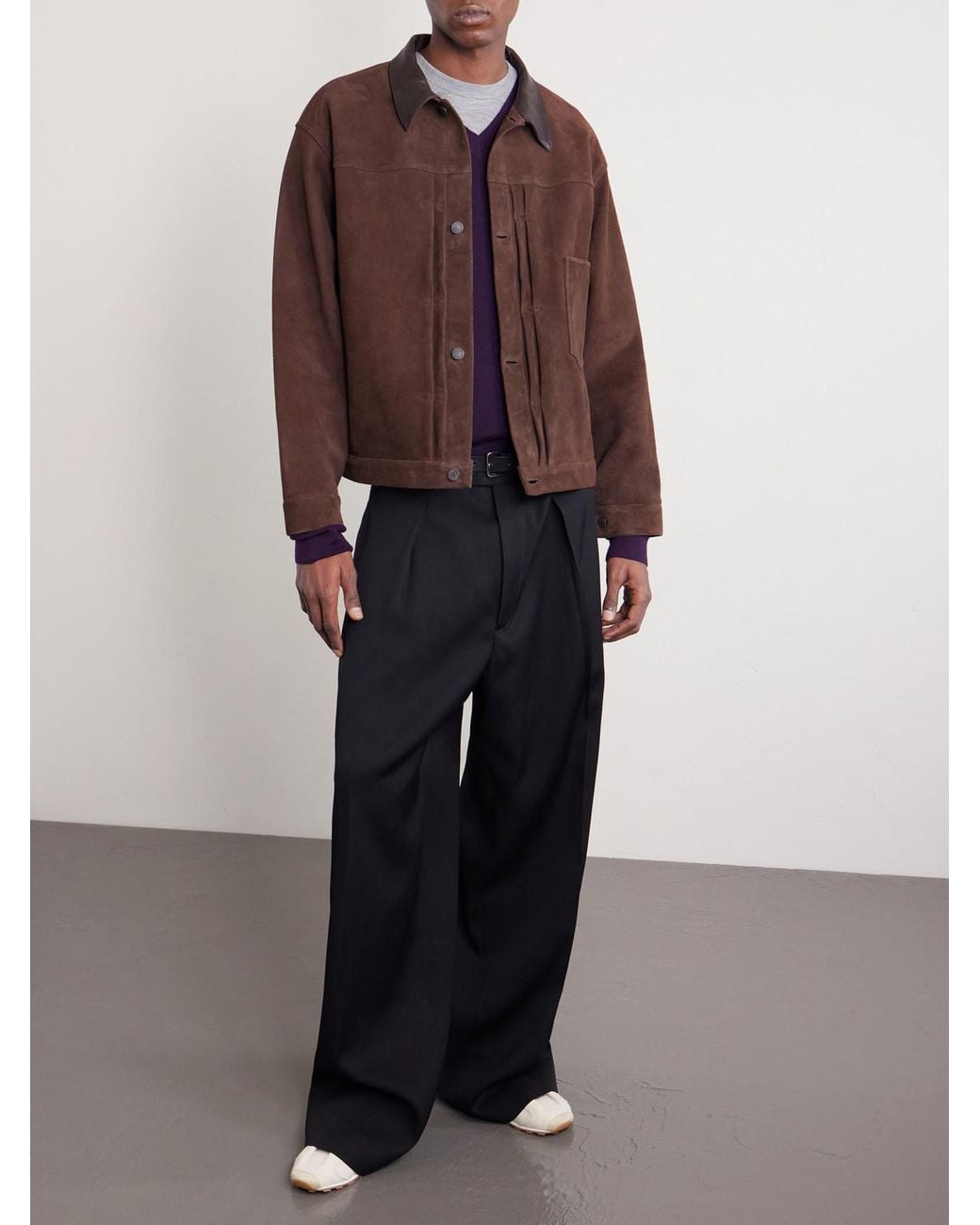 A.PRESSE Brown Leather-Trimmed Suede Jacket for men