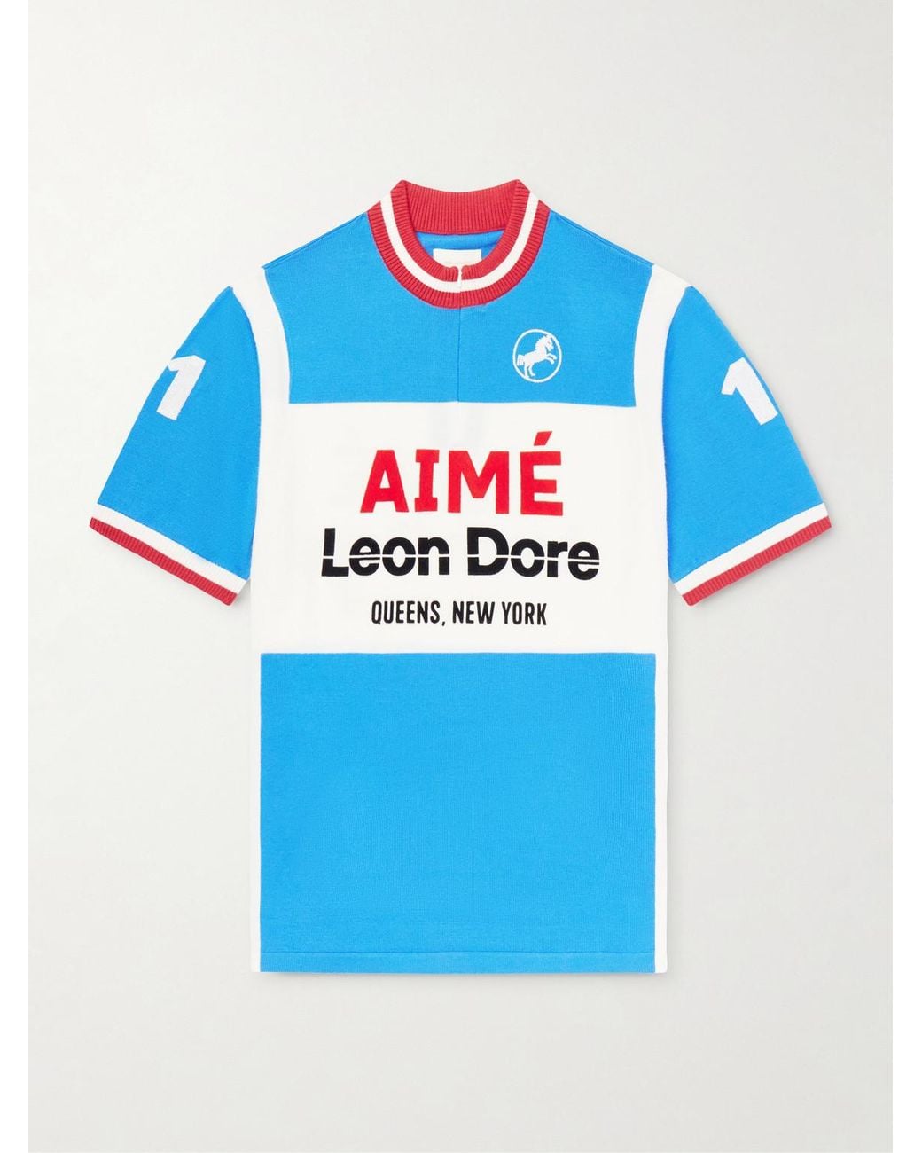 Aimé Leon Dore Blue Logo-Detailed Merino Wool Half-Zip T-Shirt for men