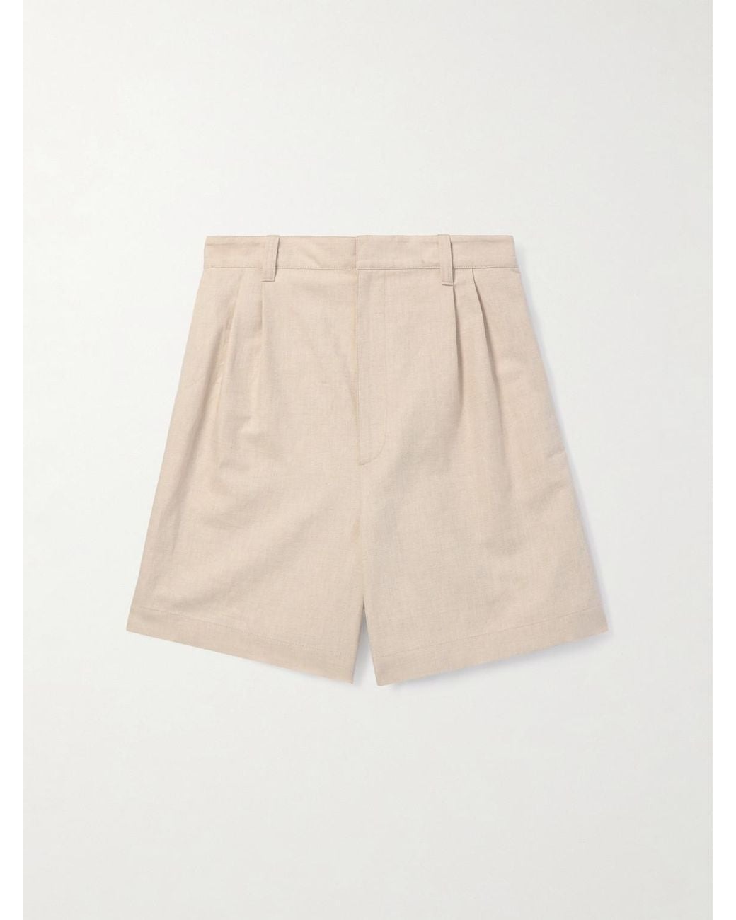 Bottega Veneta Natural Straight-Leg Pleated Linen And Cotton-Blend Twill Shorts for men