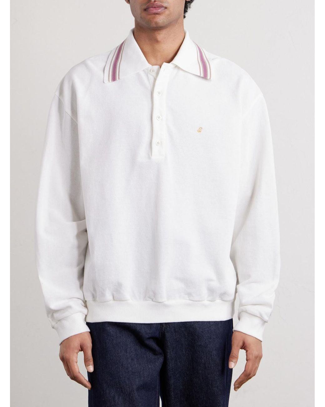 Kapital White Box Striped Embroidered Cotton-piqué Polo Shirt for men