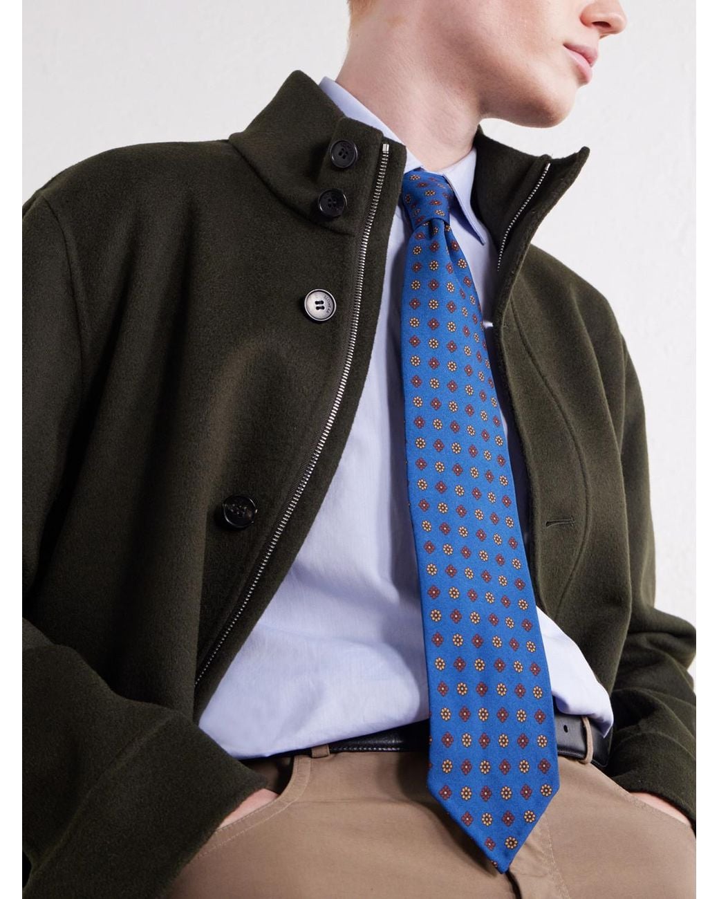 Rubinacci Blue 8Cm Printed Silk-Twill Tie for men