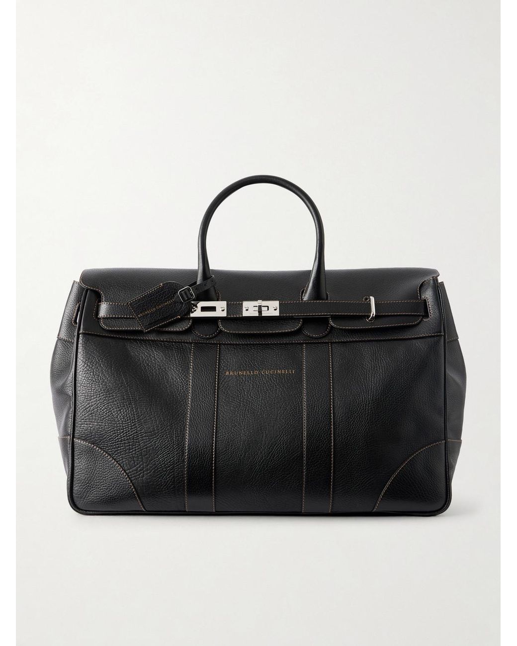 Brunello Cucinelli Black Panelled Full-grain Leather Weekend Bag for men