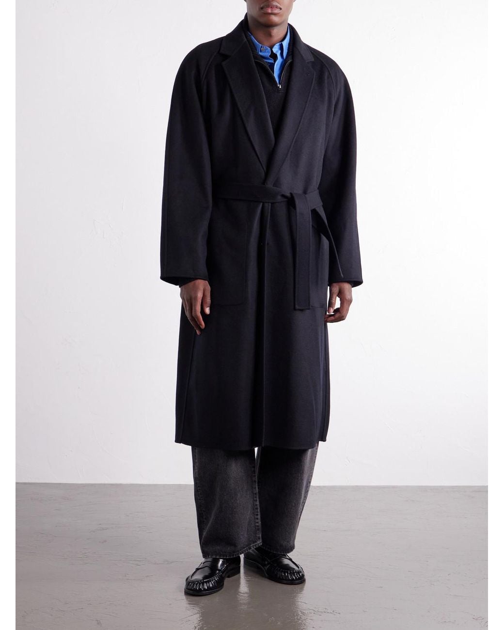 Ssstein Blue Reversible Belted Wool-Blend Coat for men
