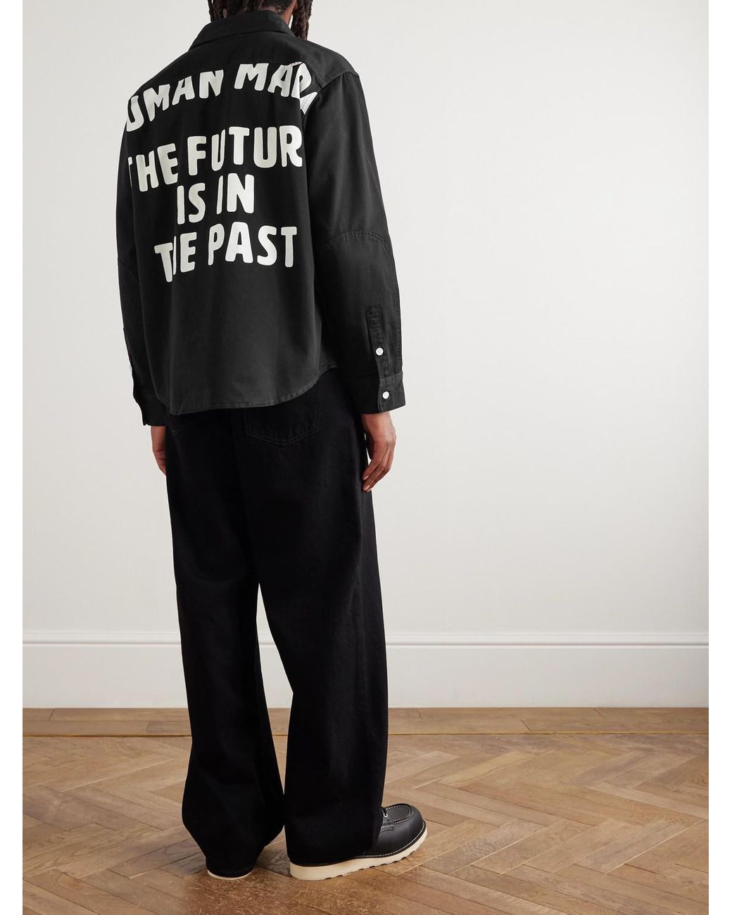 Human Made Black Logo-Embroidered Printed Cotton-Twill Shirt for men