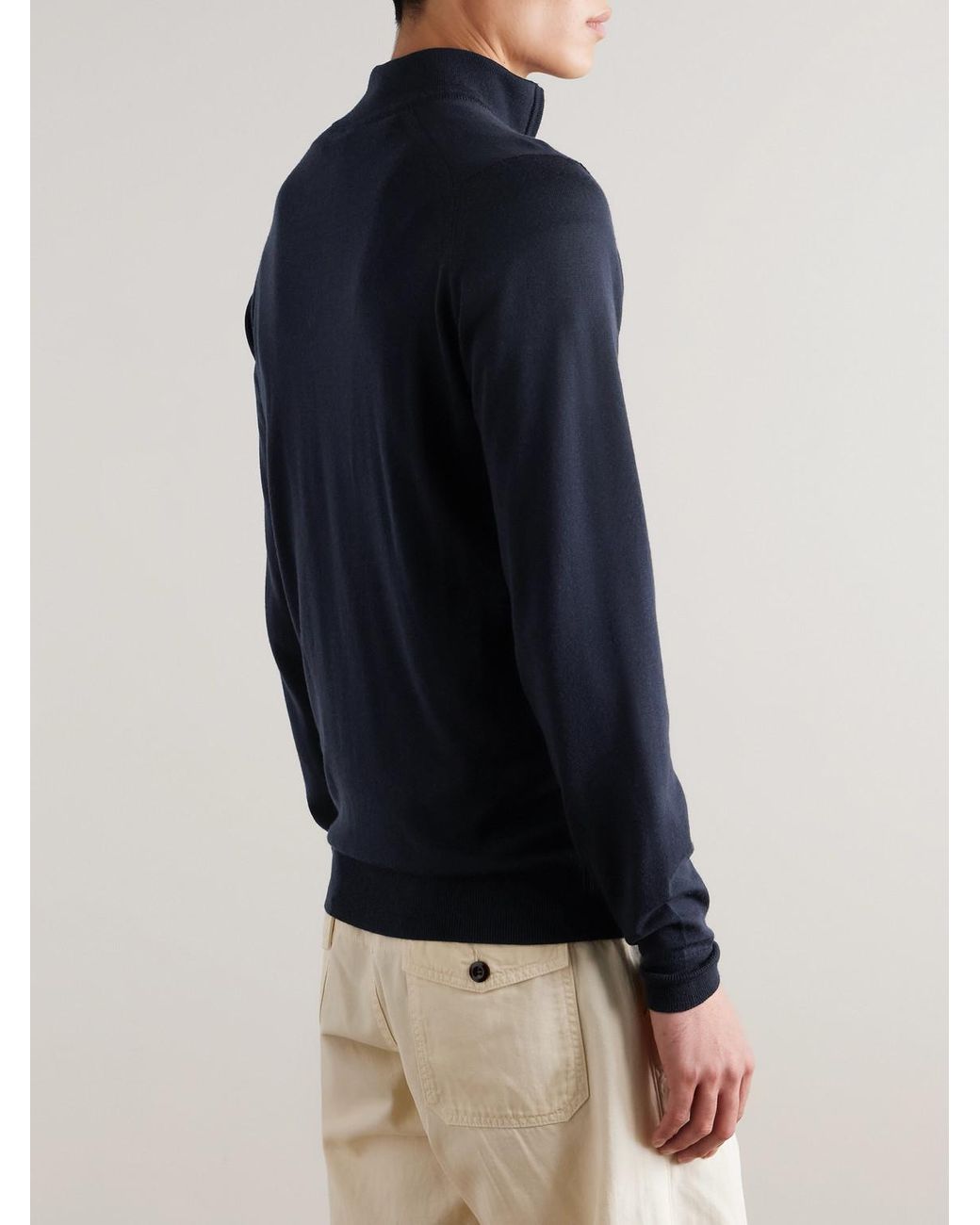 John Smedley Blue Tapton Slim-Fit Merino Wool Half-Zip Sweater for men