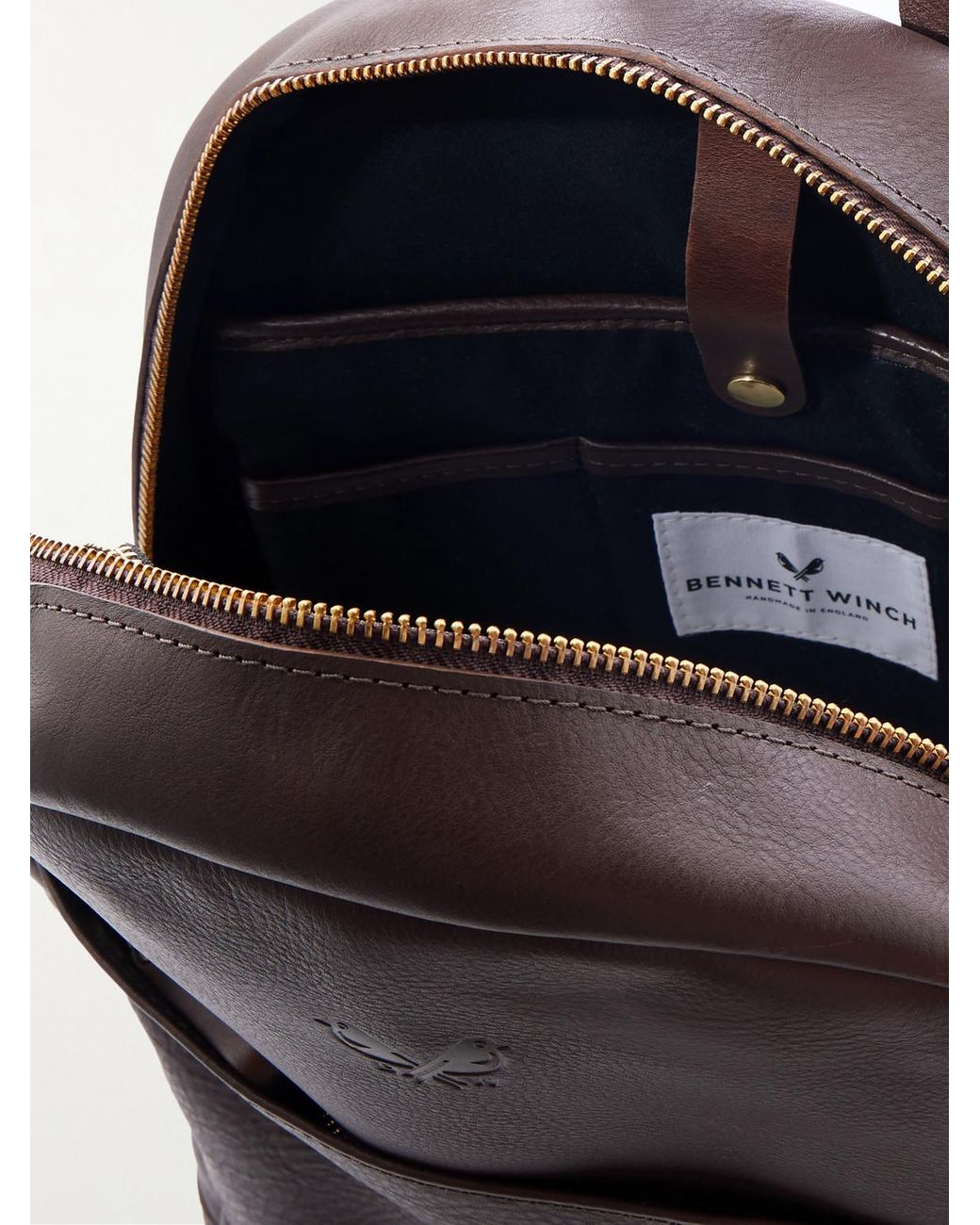 Bennett Winch Brown Logo-Debossed Full-Grain Leather Backpack for men
