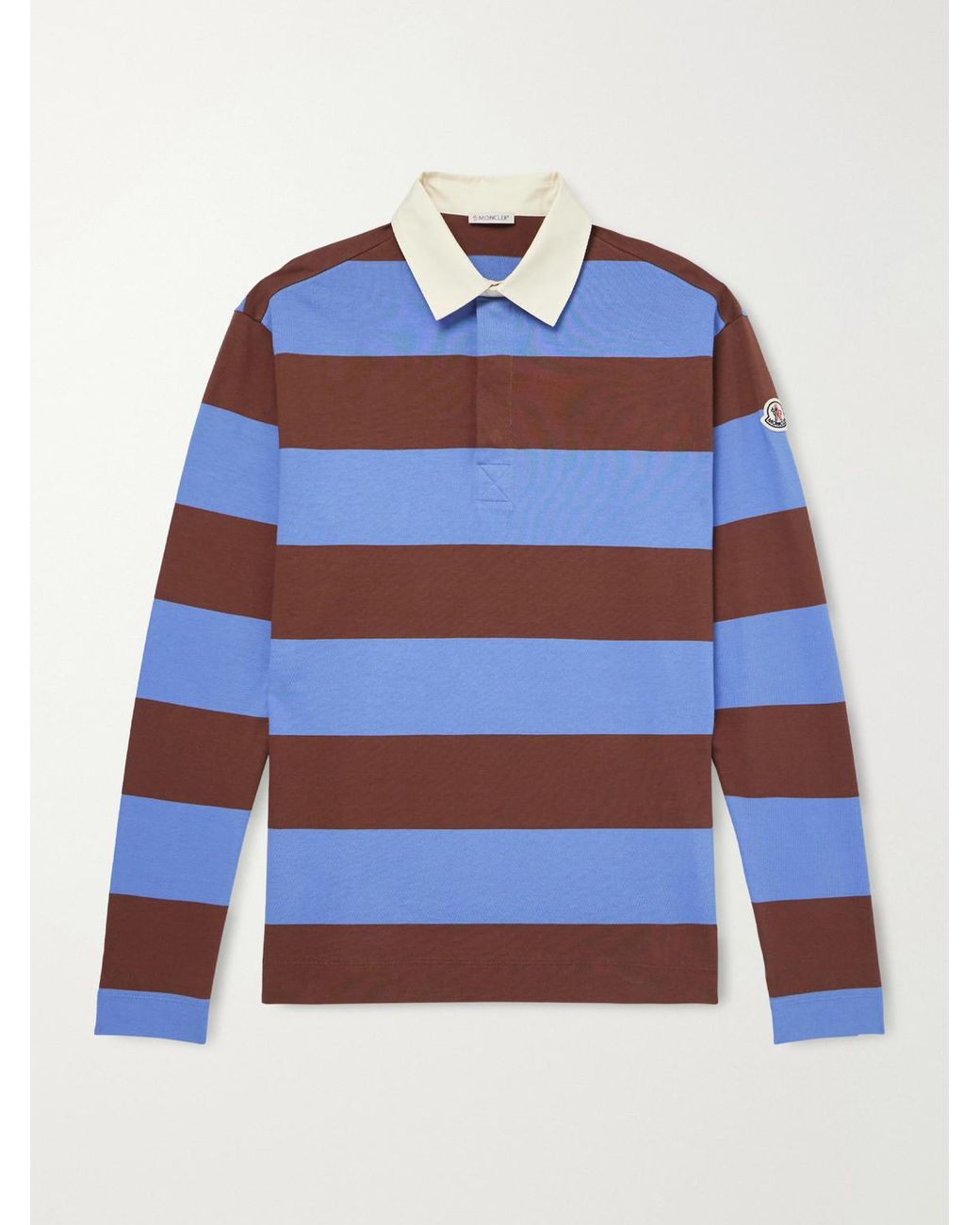Moncler Blue Logo-Appliquéd Striped Cotton-Jersey Polo Shirt for men