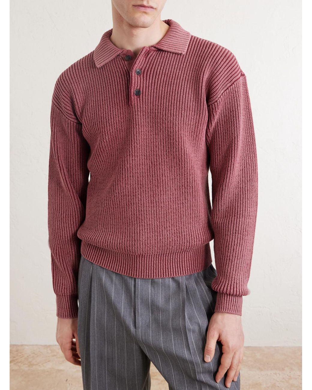 Aimé Leon Dore Pink Knitted Cotton-Blend Polo Sweater for men