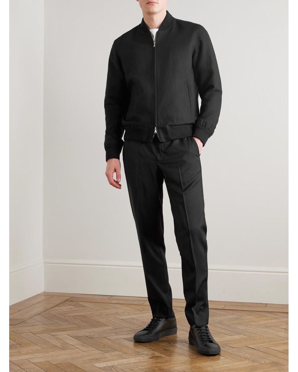 Mr P. Black Linen And Cotton-Blend Bomber Jacket for men