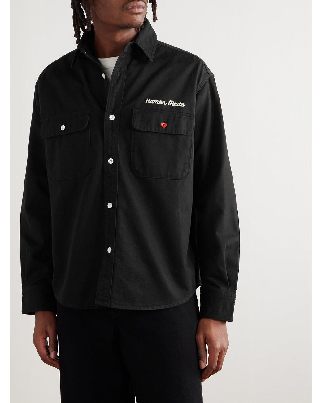 Human Made Black Logo-Embroidered Printed Cotton-Twill Shirt for men