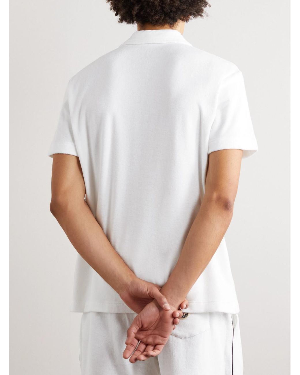 Moncler White Logo-Appliquéd Cotton-Terry Polo Shirt for men