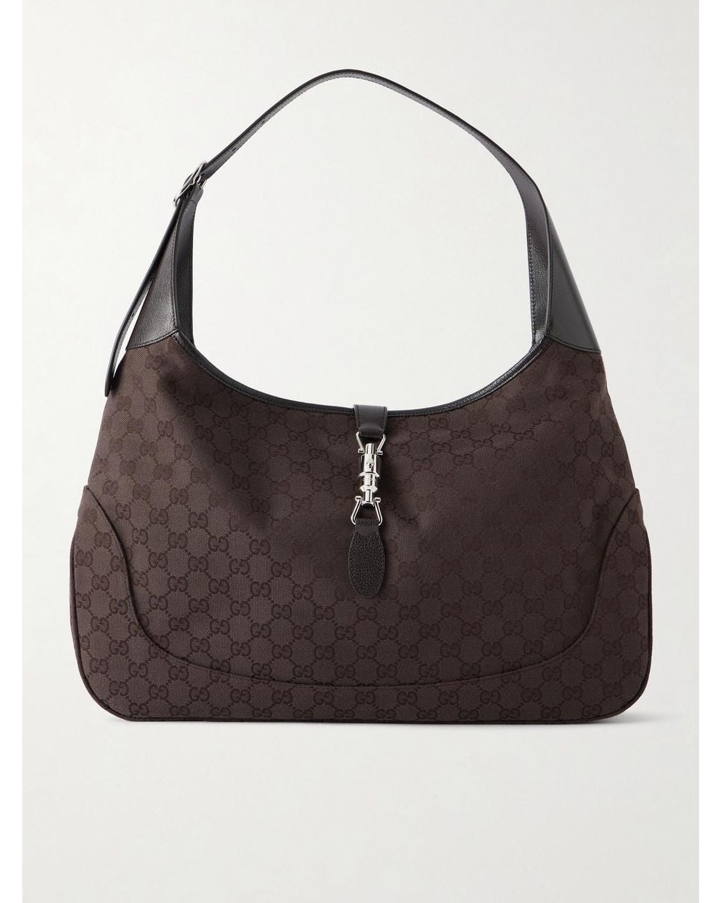 Gucci Black Jackie 1961 Leather-Trimmed Canvas-Jacquard Tote Bag for men