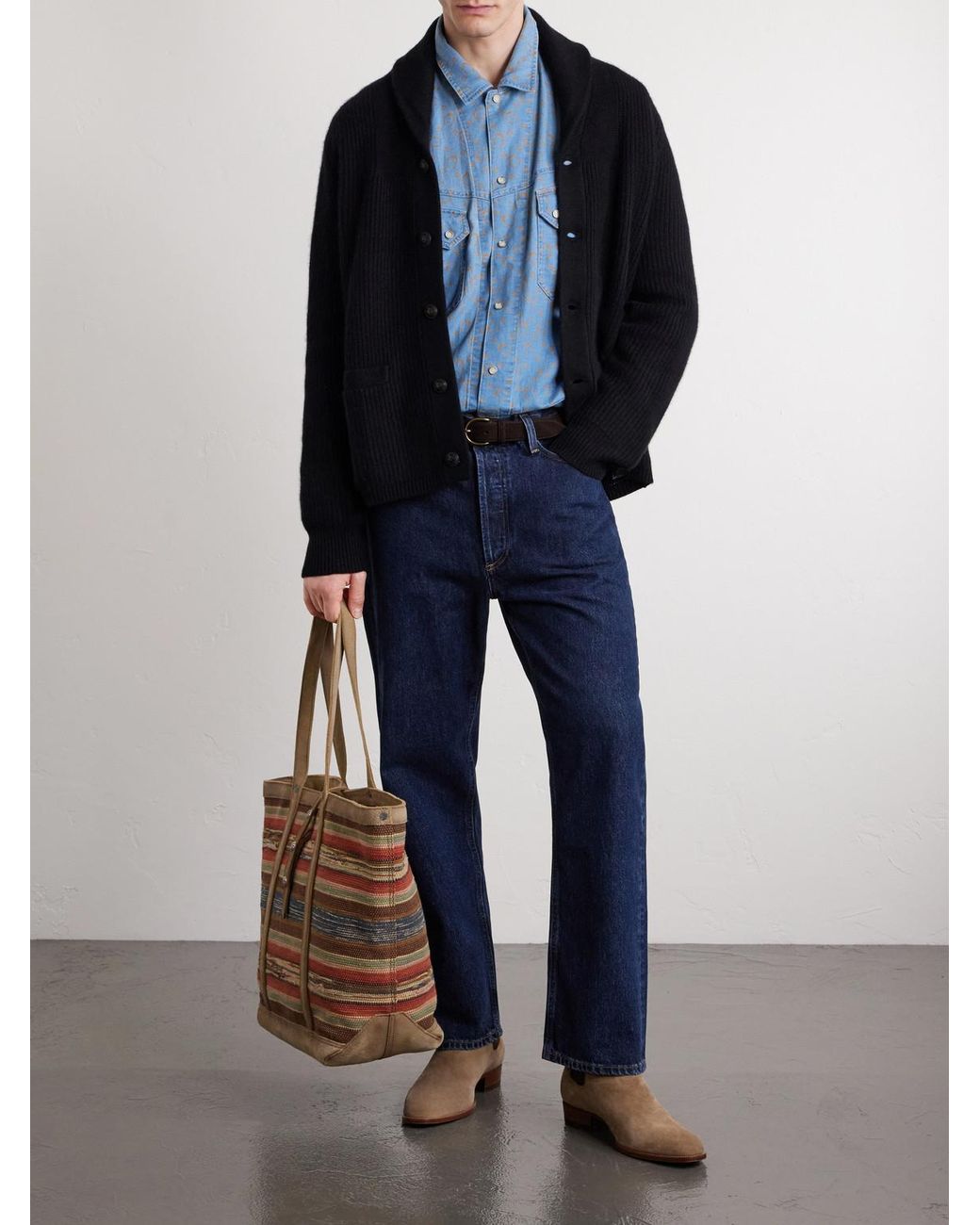 RRL Natural Murphy Medium Suede-Trimmed Woven Cotton Tote Bag for men