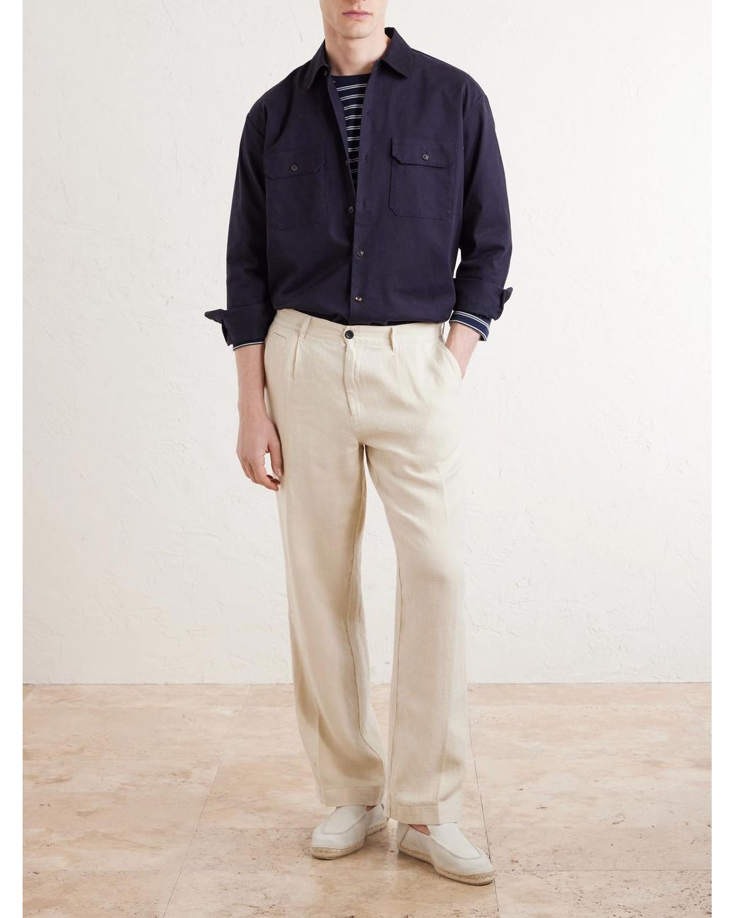 Portuguese Flannel Natural Straight-Leg Linen Trousers for men