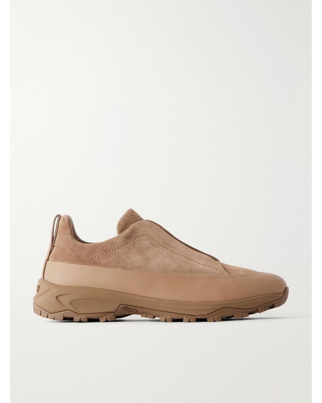 Zegna Natural Triple Stitch Monte Rubber-Trimmed Suede Slip-On Sneakers for men
