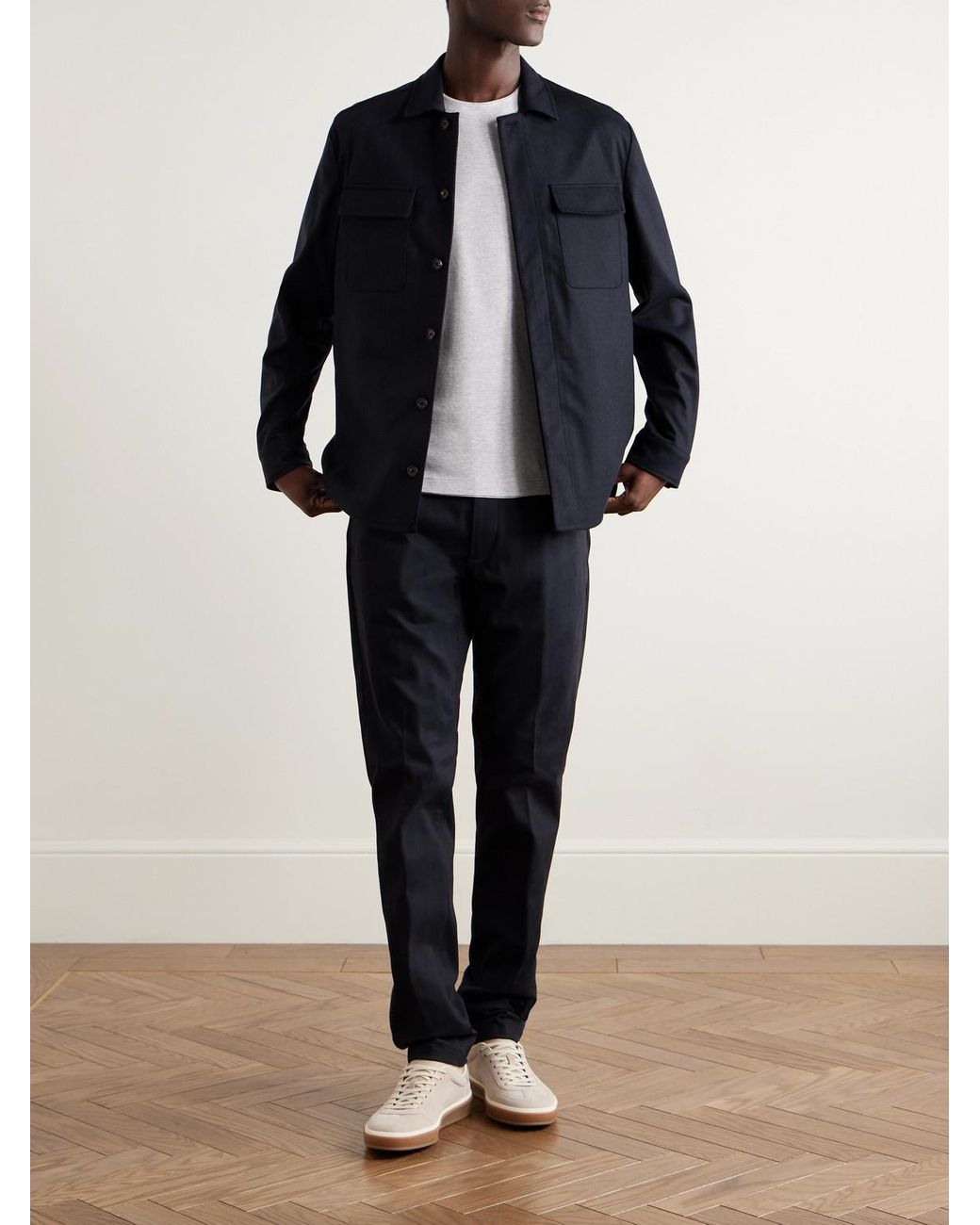 Eleventy Blue Wool-Blend Overshirt for men