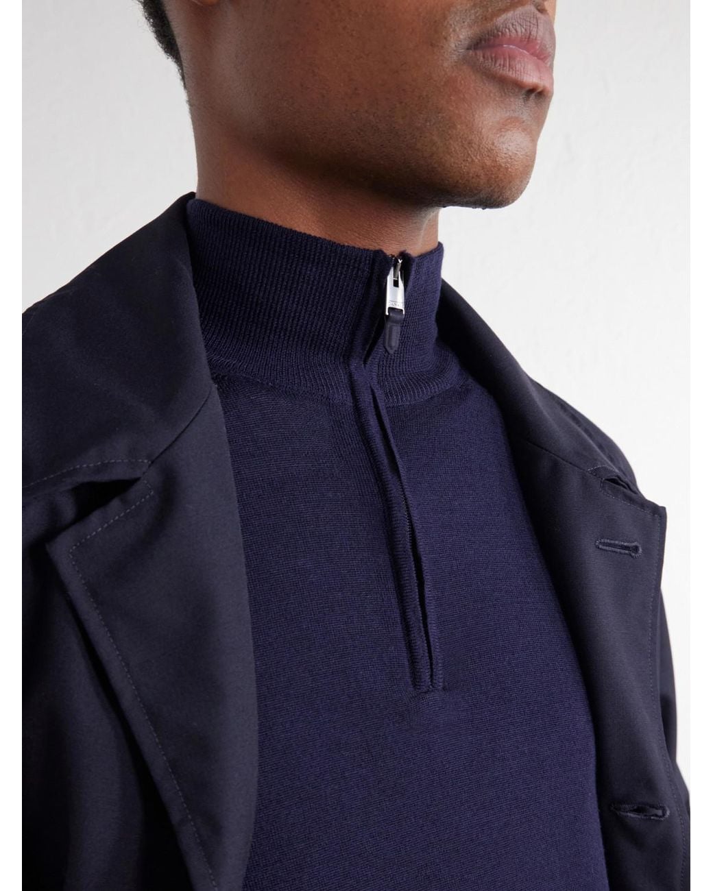 Canali Blue Wool Half-Zip Sweater for men