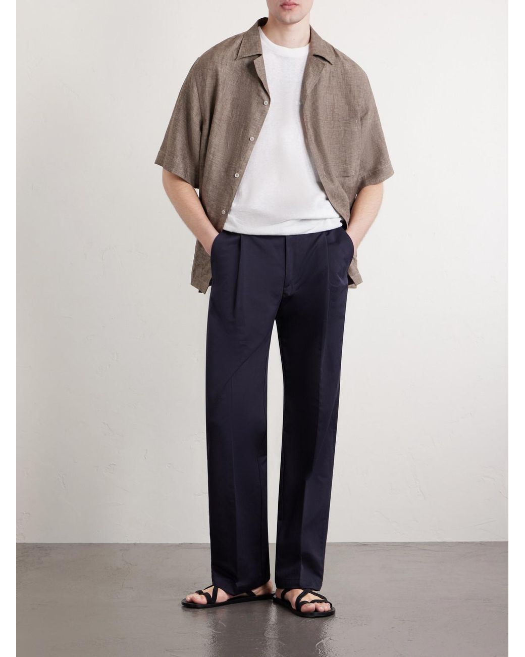 Altea Blue Orval Cotton And Linen-Blend Gabardine Trousers for men