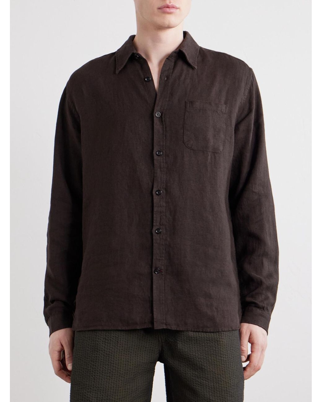 Oliver Spencer Brown New York Linen Shirt for men