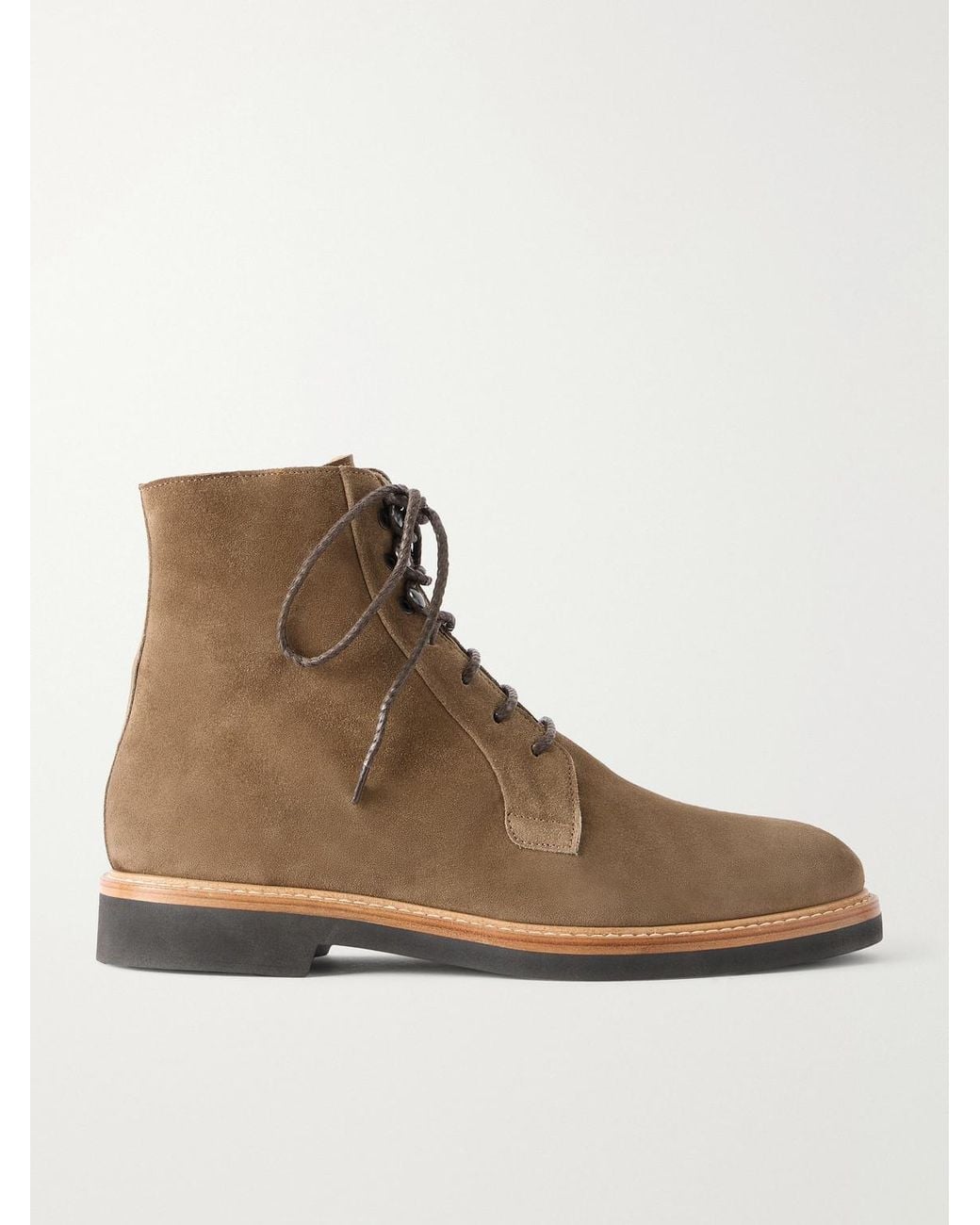 Mr P. Brown Shearling-Lined Suede Lace-Up Boots for men