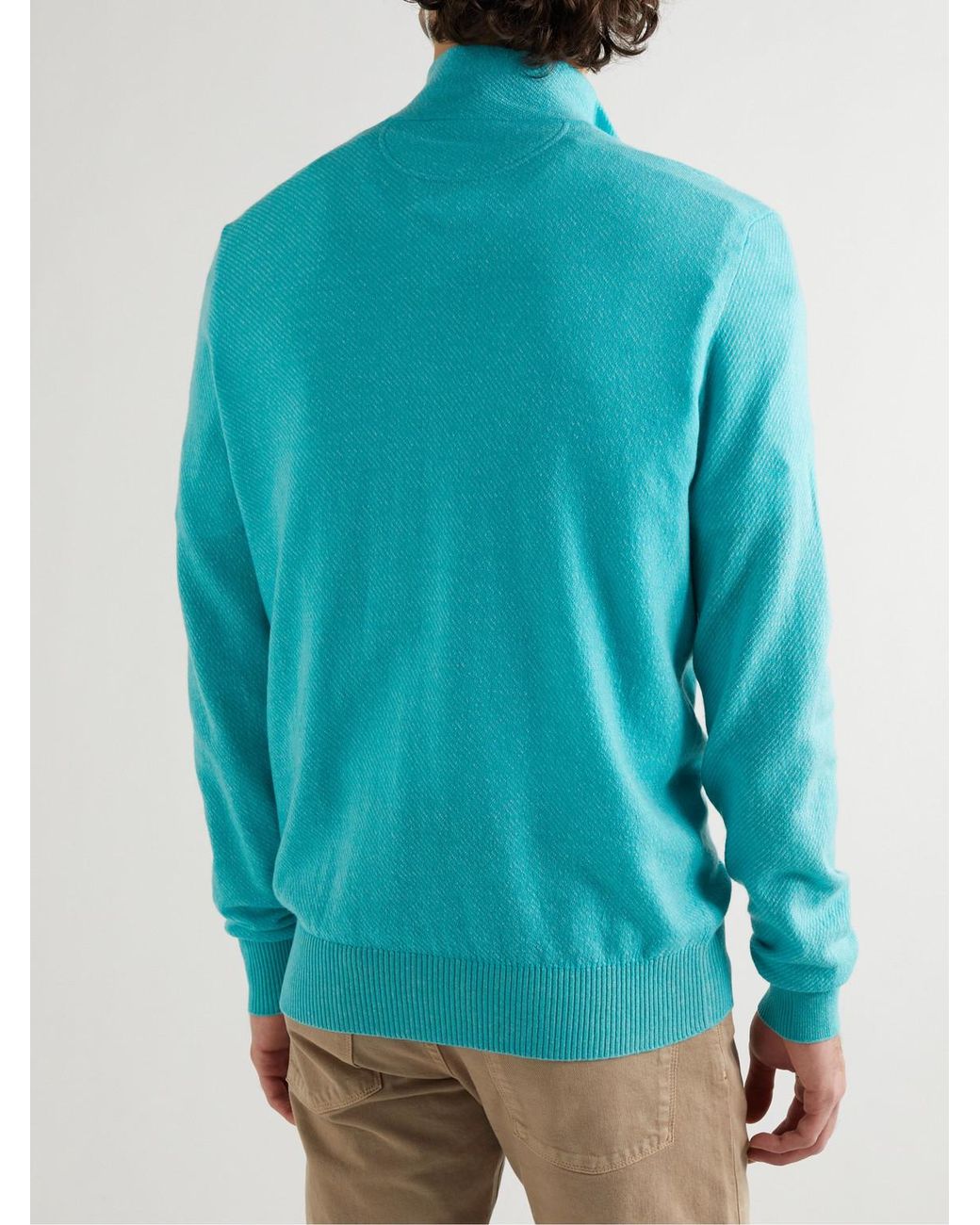 Loro Piana Blue Roadster Striped Cashmere Half-Zip Sweater for men