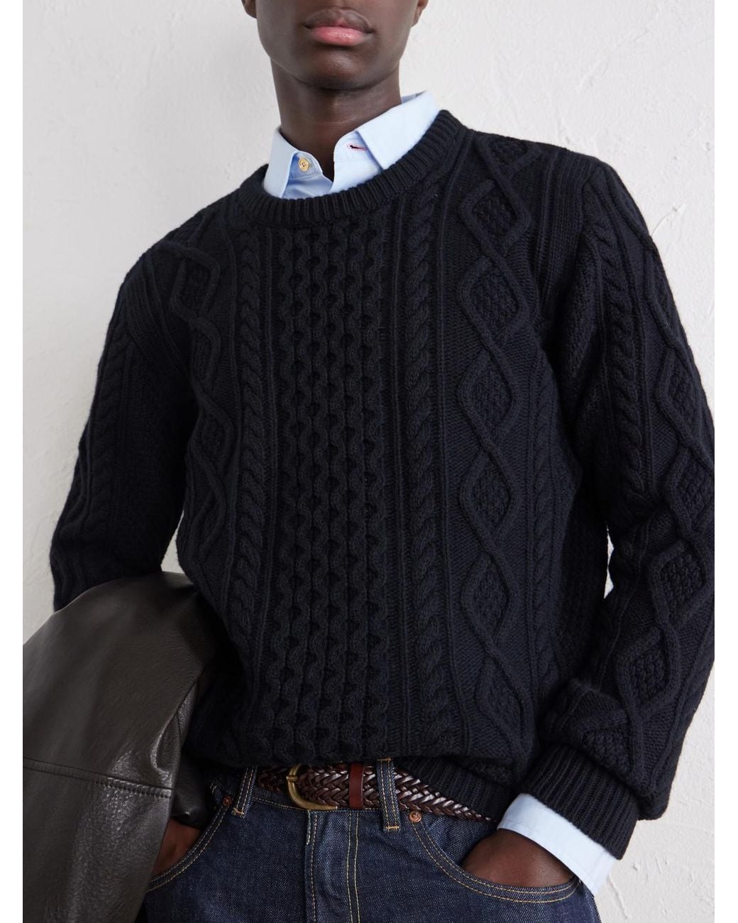 Ghiaia Blue Pescatore Cable-Knit Wool Sweater for men