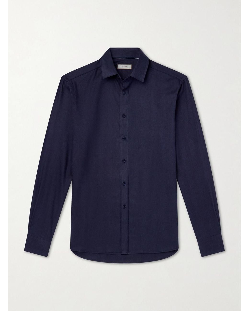 Canali Blue Herringbone Cotton And Lyocell-Blend Shirt for men