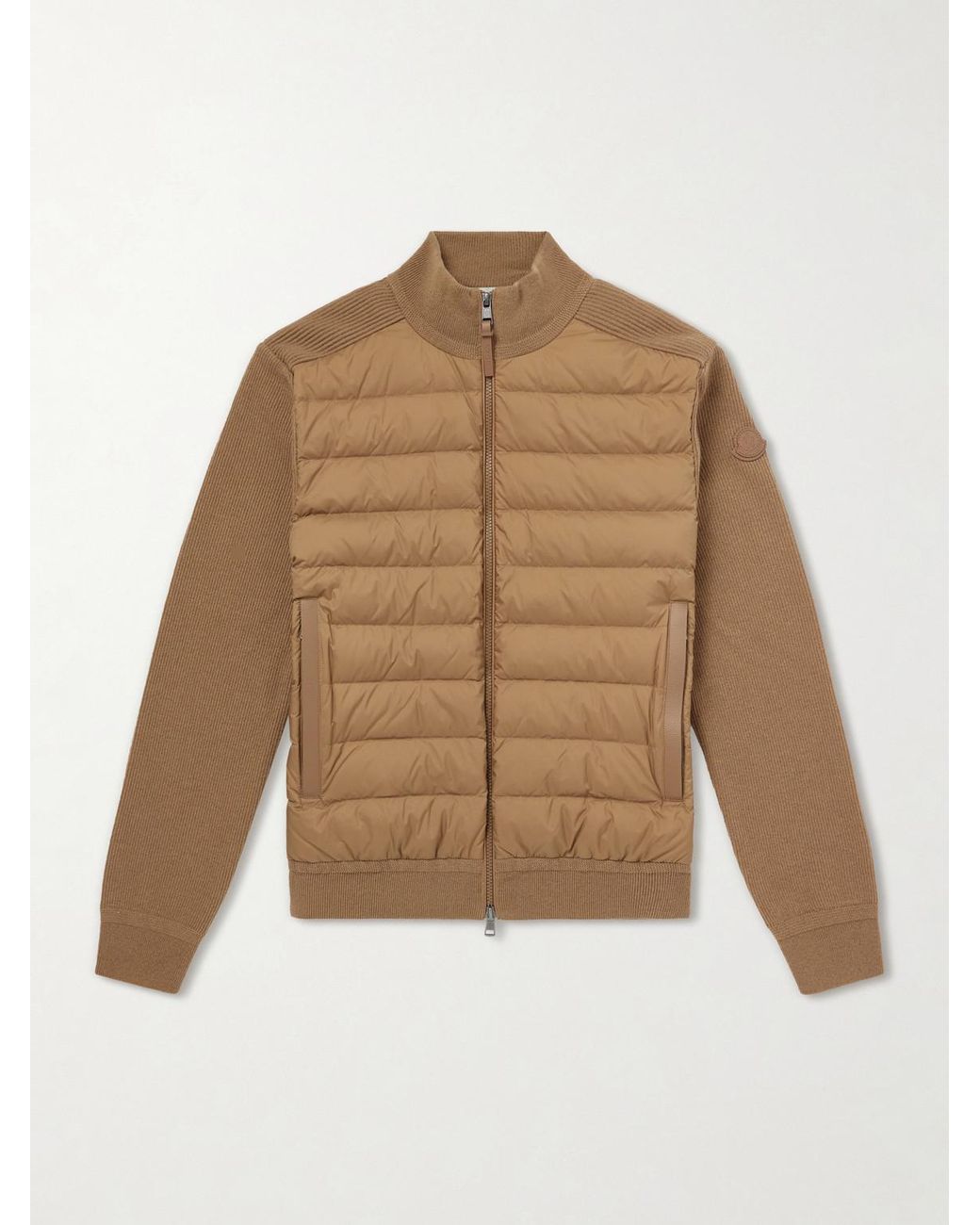 Moncler Natural Logo-Appliquéd Wool-Blend And Quilted Shell Down Jacket for men