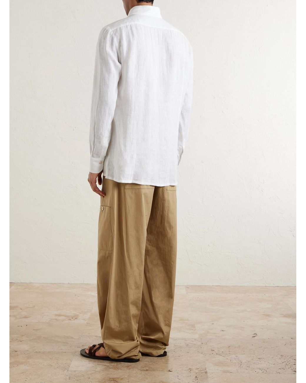 Kiton White Straight Cut Linen Shirt for men