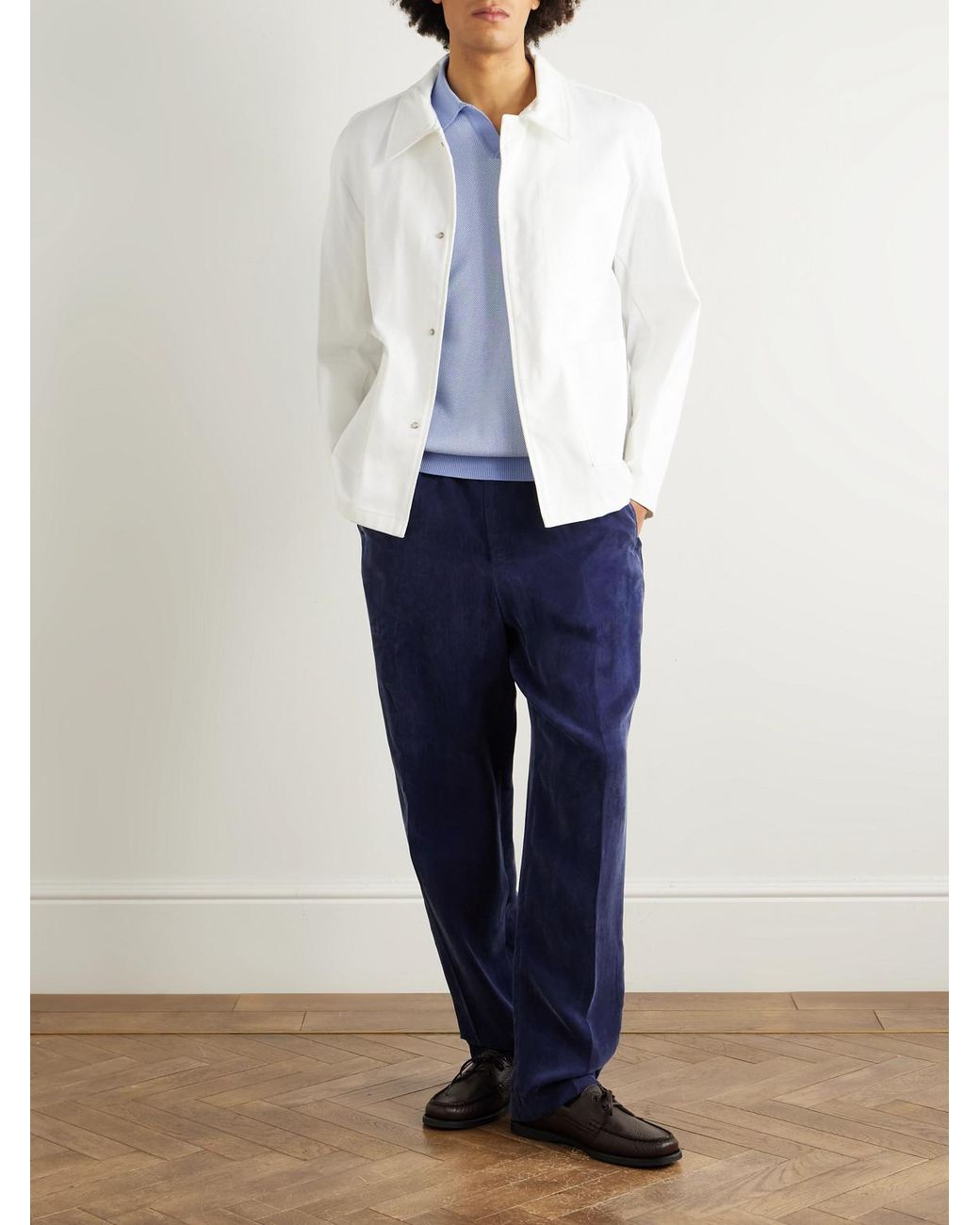 Honeycomb-Knit Organic Cotton Polo Shirt di Mr P. in Blue da Uomo
