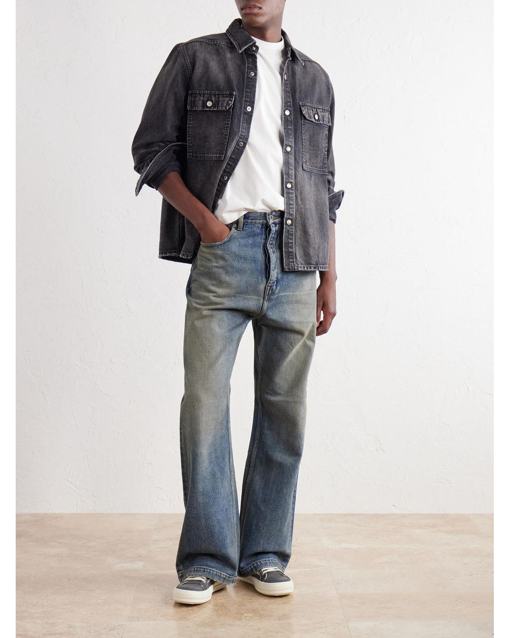 Rick Owens Blue Strobe Wide-Leg Jeans for men