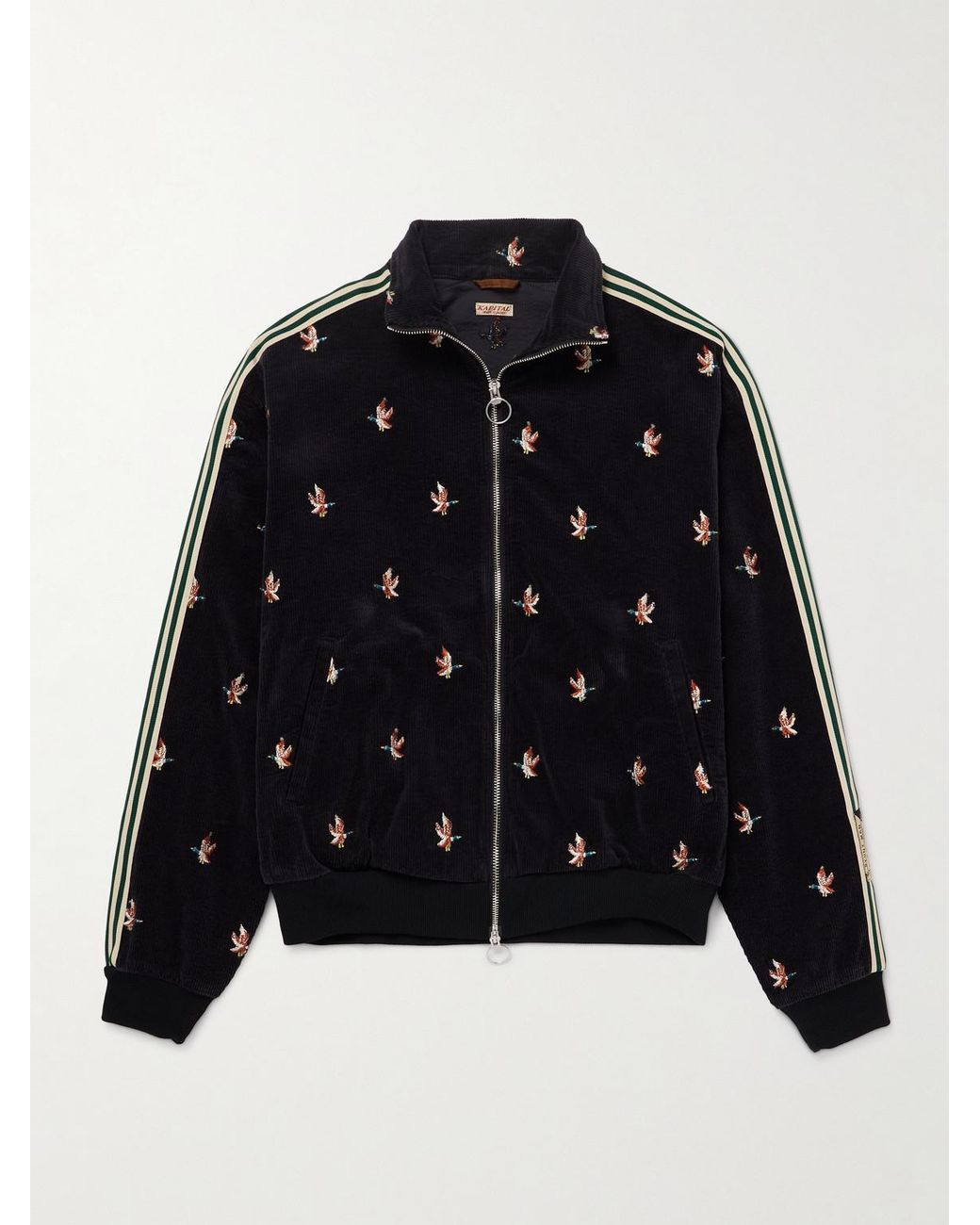 Kapital Black Striped Webbing-Trimmed Embroidered Cotton-Blend Corduroy Track Jacket for men